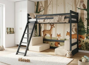 SOFENA 90x200 Graphit Etagenbett mit modularem Sofa beige Stoff Poso 38 Lano Möbel
