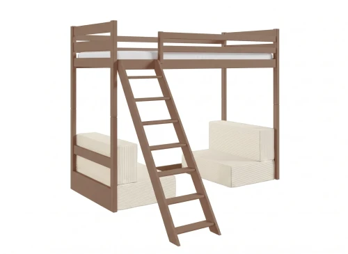 SOFENA 90x200 Milchschokolade Etagenbett mit modularem Sofa beige Stoff Poso 38 Lano Möbel