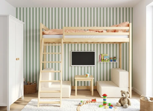 SOFENA 90x200 Unlackiertes Holz Etagenbett mit modularem Sofa beige Stoff Poso 38 Lano Möbel