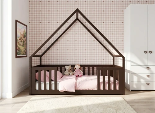 BEE 80x190 dark chocolate Montessori floor bed children's house Lano Furniture