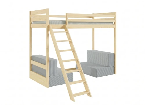 SOFENA 90x200 Unlackiertes Holz Etagenbett mit modularem Sofa grau Stoff Zoom 15 Sage Lano Möbel