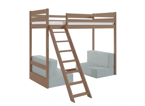 SOFENA 90x200 Milchschokolade Etagenbett mit modularem Sofa grau Stoff Zoom 15 Sage Lano Möbel