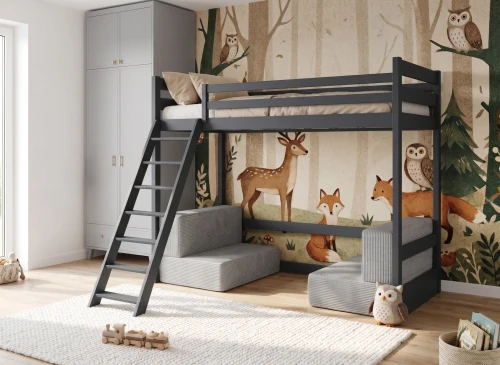 SOFENA 90x200 Graphit  Etagenbett mit modularem Sofa grau Stoff Zoom 15 Sage Lano Möbel
