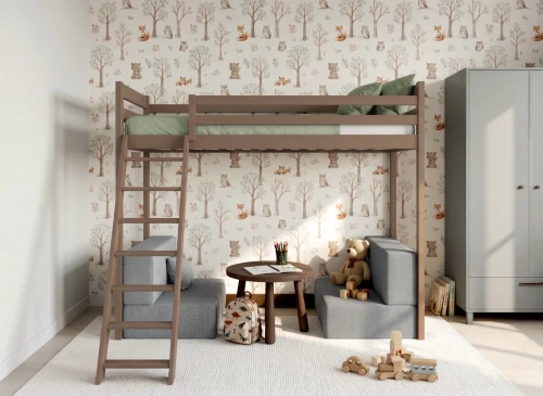 SOFENA 90x200 Milchschokolade Etagenbett mit modularem Sofa grau Stoff Zoom 15 Sage Lano Möbel