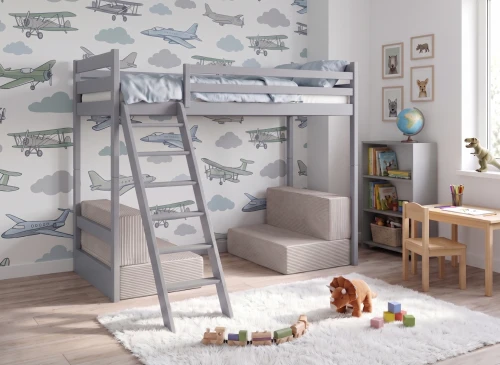 SOFENA 90x200 Hellgrau Etagenbett mit modularem Sofa hellgrau Stoff Zoom 19 Dove Lano Möbel