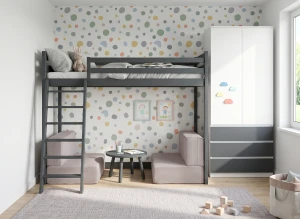 SOFENA 90x200 Graphit  Etagenbett mit modularem Sofa hellgrau Stoff Zoom 19 Dove Lano Möbel