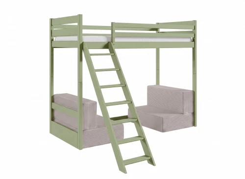 SOFENA 90x200 Olivgrün Etagenbett mit modularem Sofa hellgrau Stoff Zoom 19 Dove Lano Möbel
