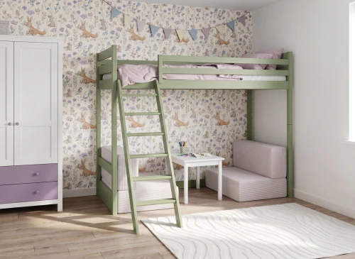 SOFENA 90x200 Olivgrün Etagenbett mit modularem Sofa hellgrau Stoff Zoom 19 Dove Lano Möbel
