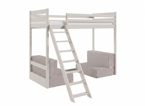 SOFENA 90x200 Kaschmir Etagenbett mit modularem Sofa hellgrau Stoff Zoom 19 Dove Lano Möbel
