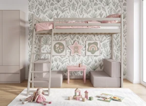 SOFENA 90x200 Kaschmir Etagenbett mit modularem Sofa hellgrau Stoff Zoom 19 Dove Lano Möbel