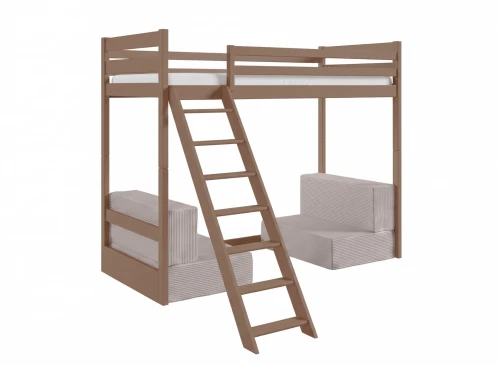 SOFENA 90x200 Milchschokolade Etagenbett mit modularem Sofa hellgrau Stoff Zoom Dove 19 Lano Möbel