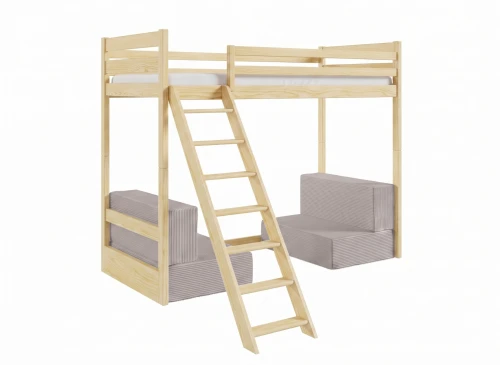 SOFENA 90x200 Unlackiertes Holz Etagenbett mit modularem Sofa hellgrau Stoff Zoom Dove 19 Lano Möbel