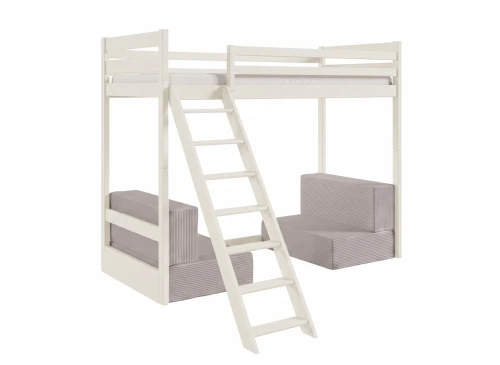 SOFENA 90x200 Baumwolle Etagenbett mit modularem Sofa hellgrau Stoff Zoom Dove 19, Lano Möbel
