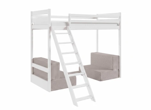 SOFENA 90x200 Weiß Etagenbett mit modularem Sofa hellgrau Stoff Zoom 19 Dove Lano Möbel