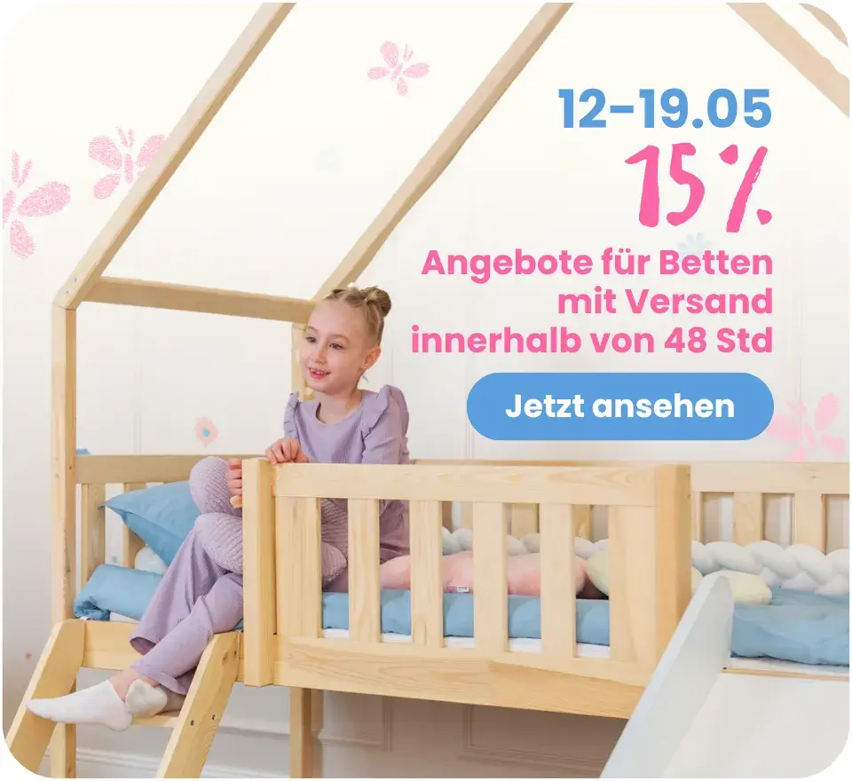 15 % Rabatt auf Betten mit Versand innerhalb von 48 Stunden, 12.–19. Mai